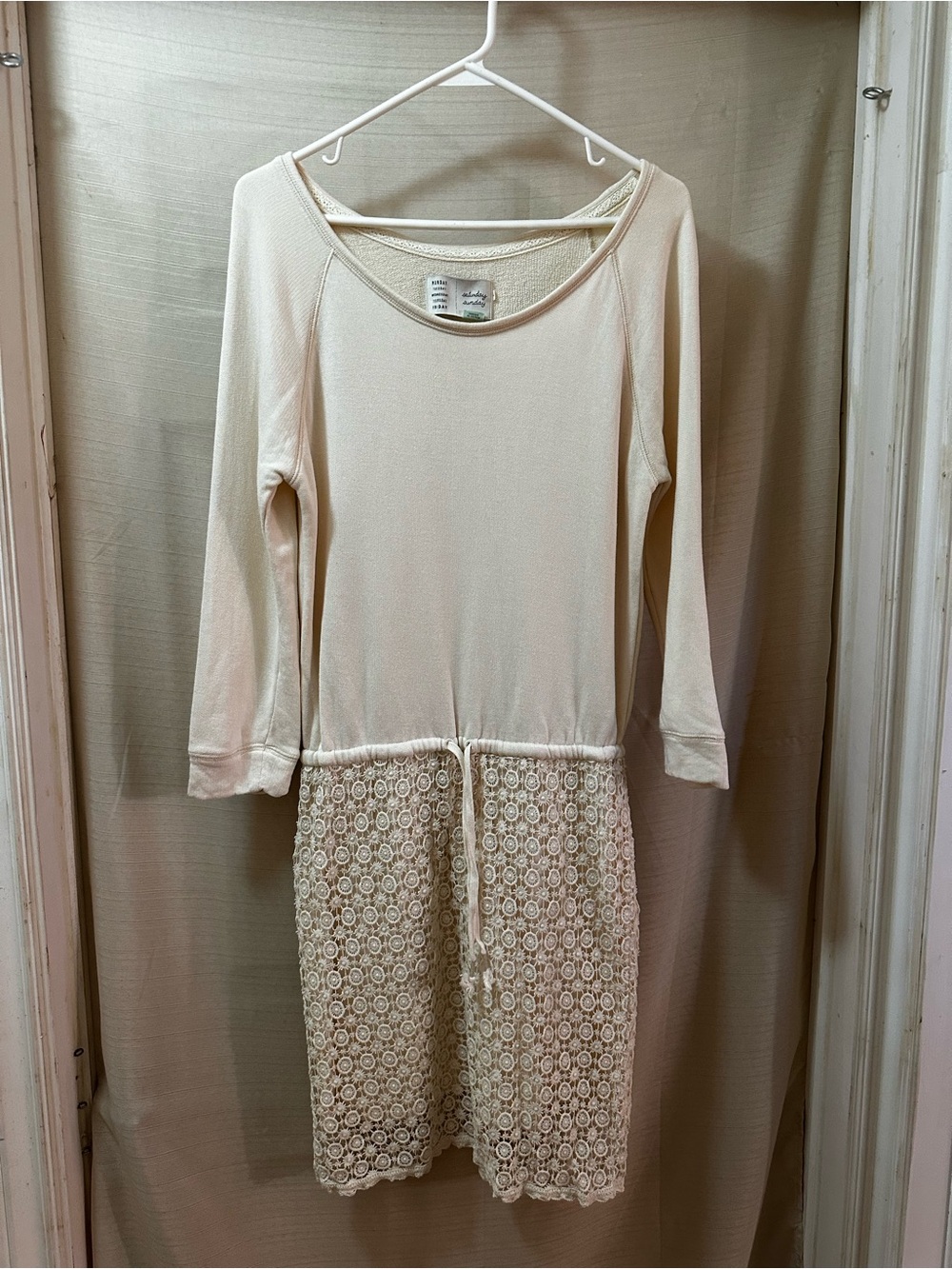 Saturday Sunday Anthropologie Lace Dress Cream Crochet Boho Oversized Small